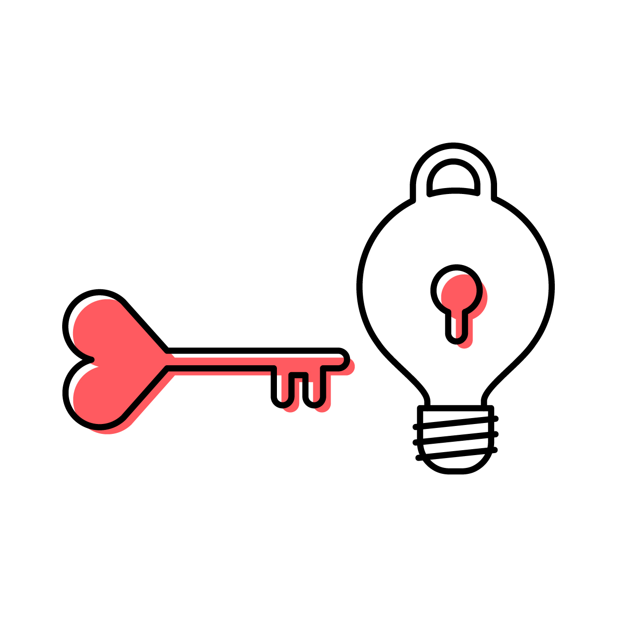 Illustratie van een hartsleutel en gloeilamp als slot — symbool voor ethisch gedragsontwerp en oprecht vertrouwen
