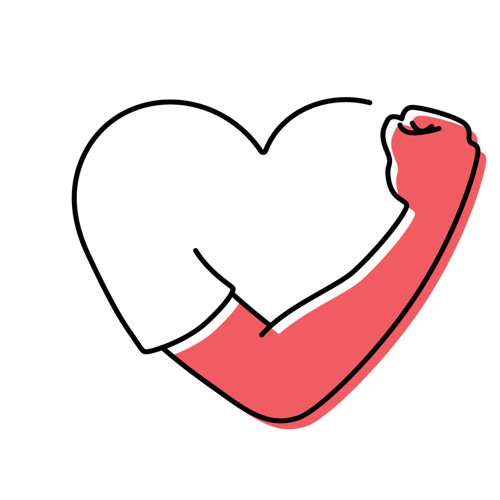 Illustratie van een hart met een gespierde arm