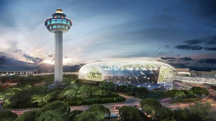 The digital waterfall inside Changi Airport Terminal 2