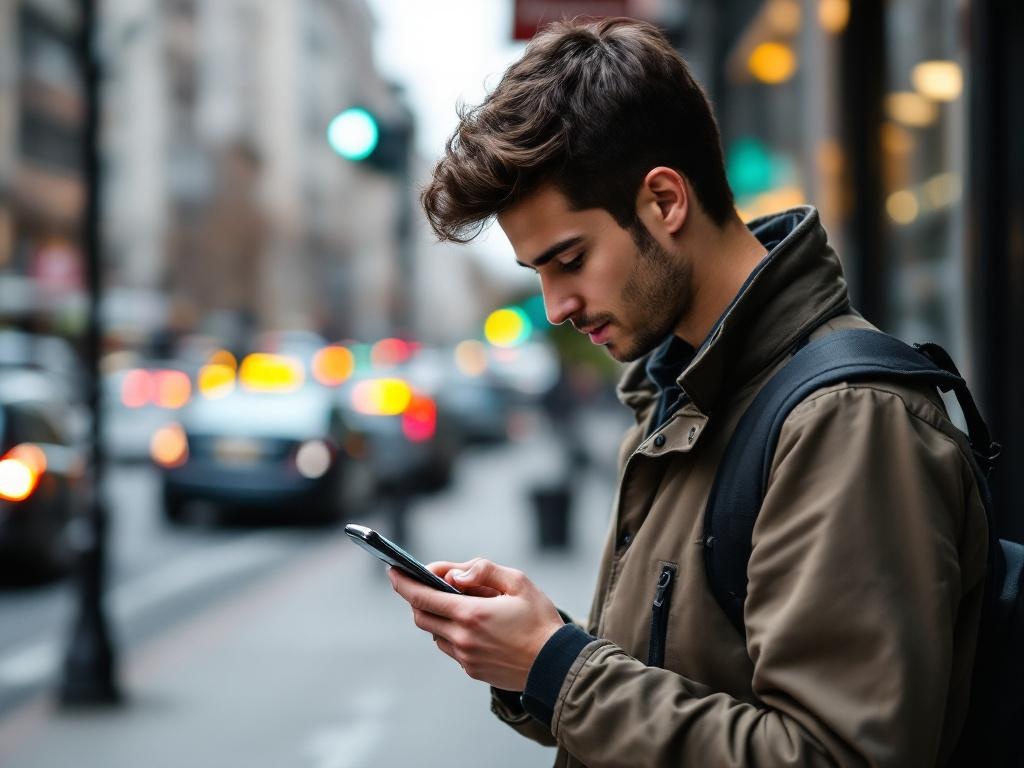 Person on city street ordering a ride on their smartphone — micro-forces in action