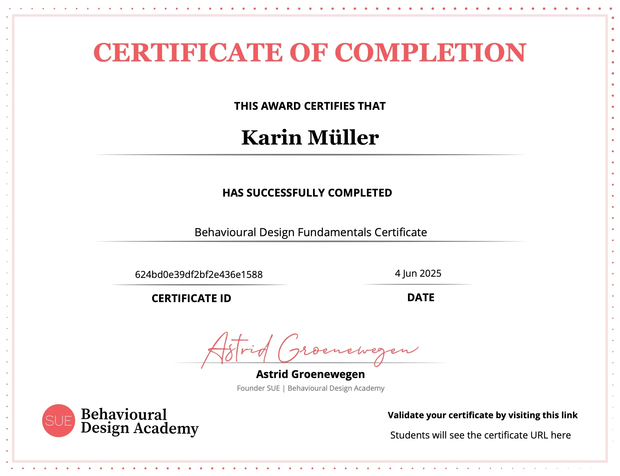 SUE Behavioural Design EQAC geaccrediteerd certificaat