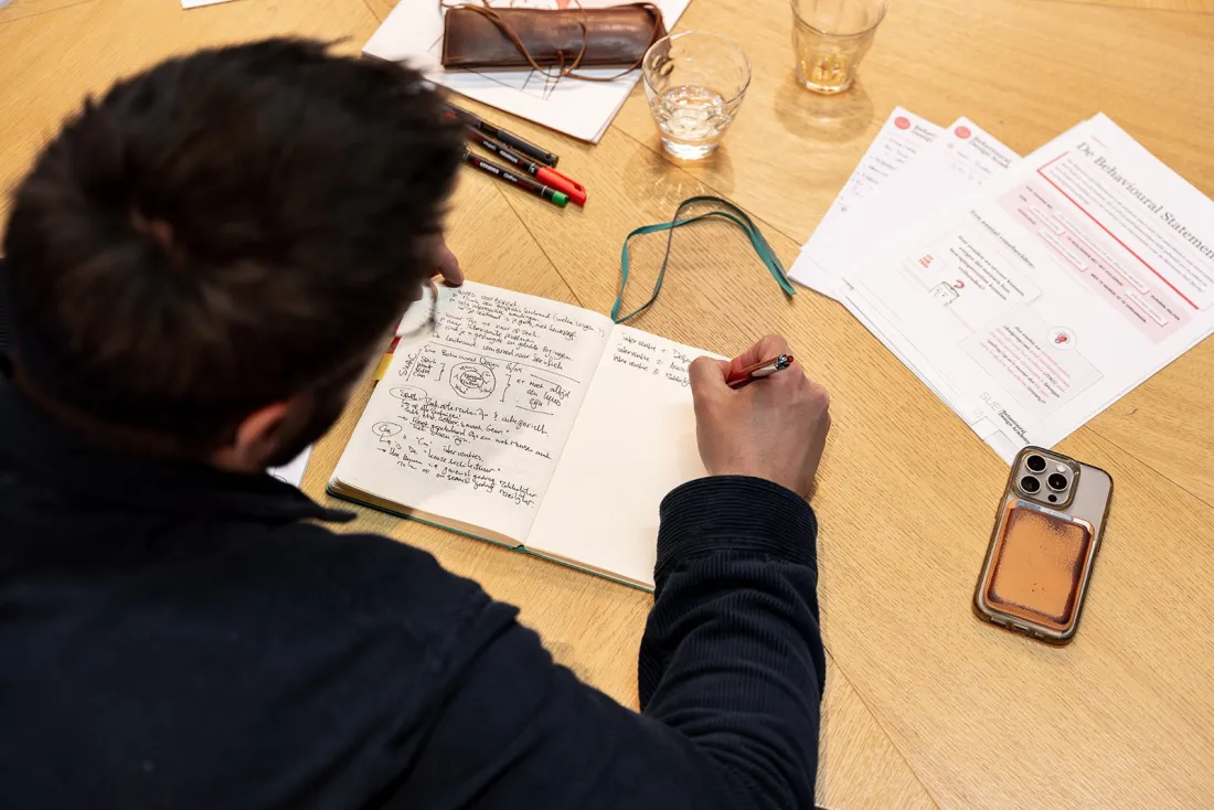 Hands working through the three steps of the method in the course workbook