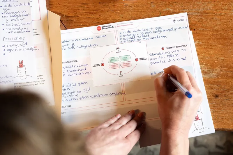 A participant writing on a worksheet