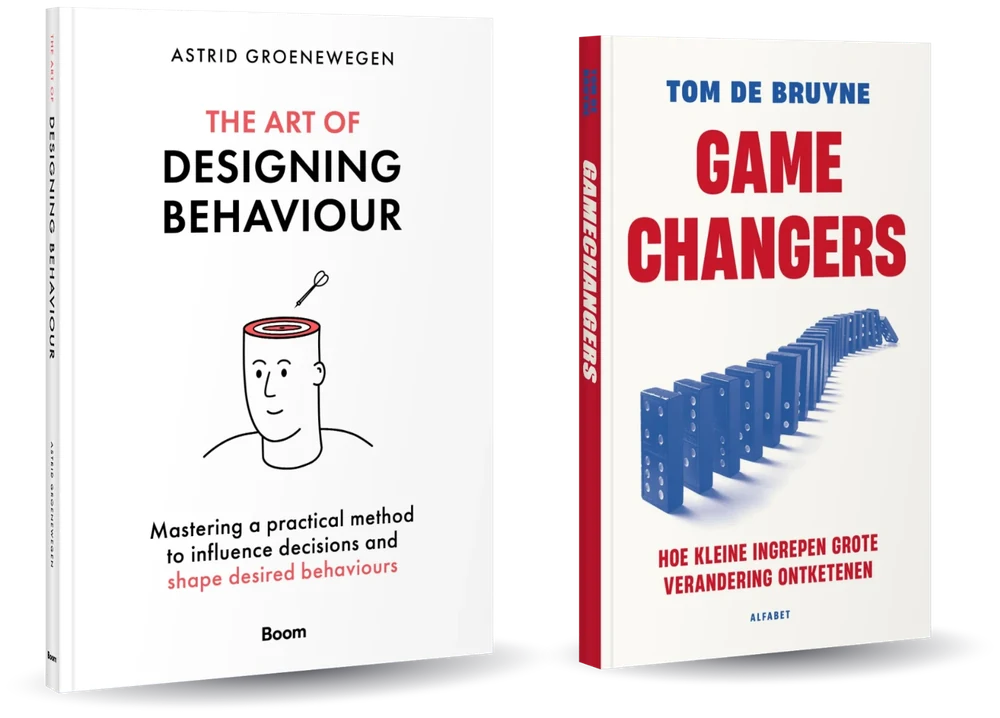 The books The Art of Designing Behaviour by Astrid Groenewegen and Gamechangers by Tom de Bruyne