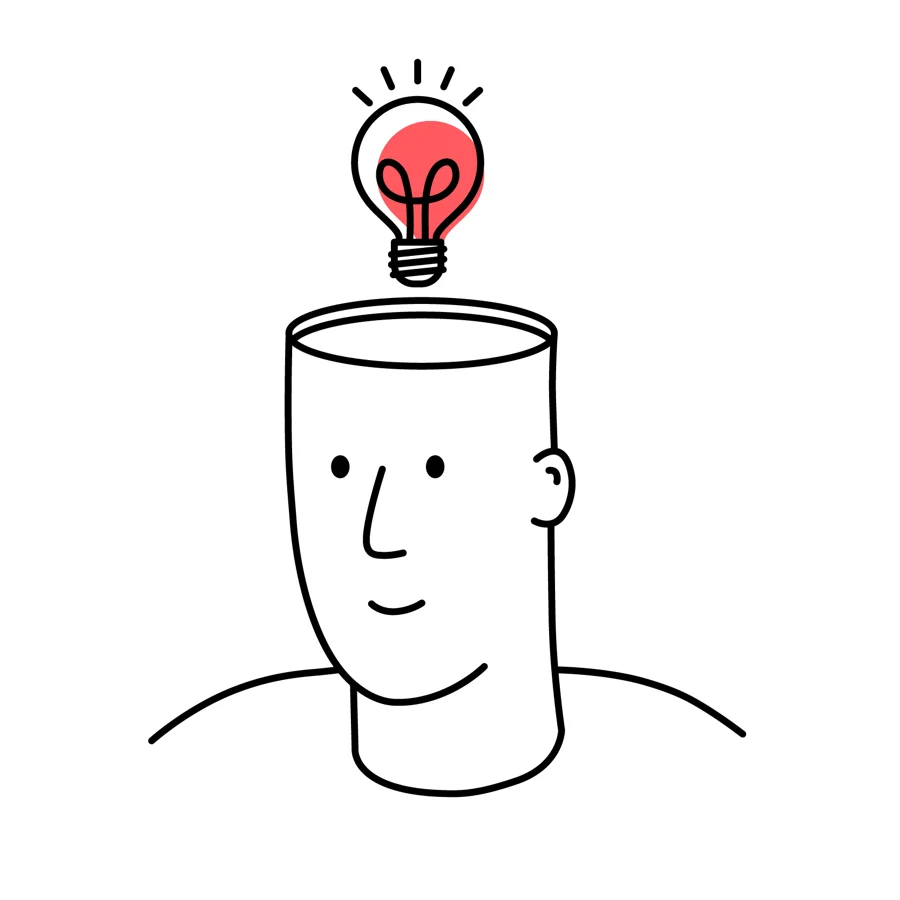 SUE-illustratie van een hoofd waaruit een brandend lampje opstijgt: een inzicht dat blijft hangen