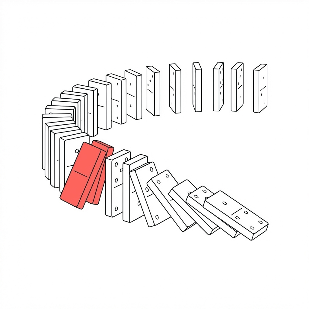 Dominostenen die omvallen — kettingreactie